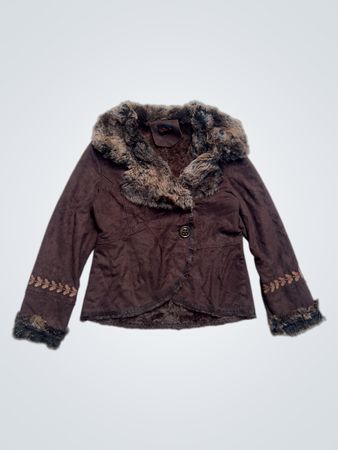 Julie Guerlande Brown Fake-Fur-besetzte Jacke
