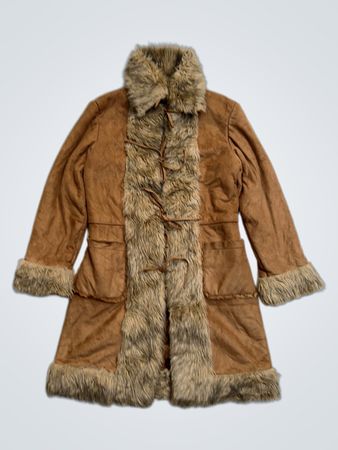 Brown Faux Fur Trimmed Coat