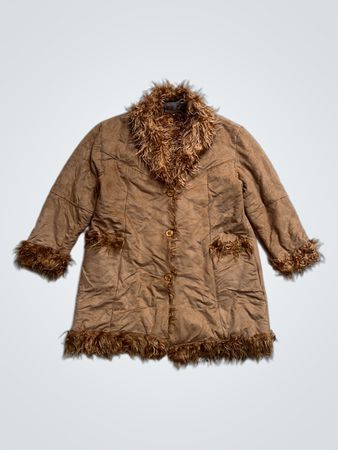 LIYIHONG Brown Faux Fur Trimmed Coat