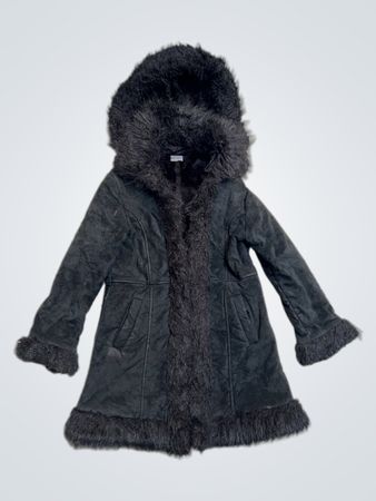 MISS EDITH Black Faux Fur Hooded Coat