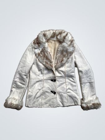 White Faux Fur Trimmed Jacket