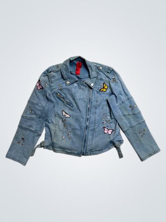 Cristina Denim Jacket with Butterfly Embellishments