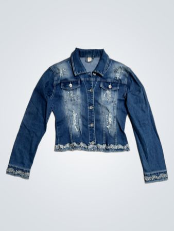 Women's Denim Jacket with Lace Trim