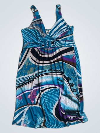 MEILING FASHION Damen Blau Abstrakt Druck Maxi Kleid