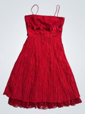 Red Spaghetti Strap Dress with Lace Trim