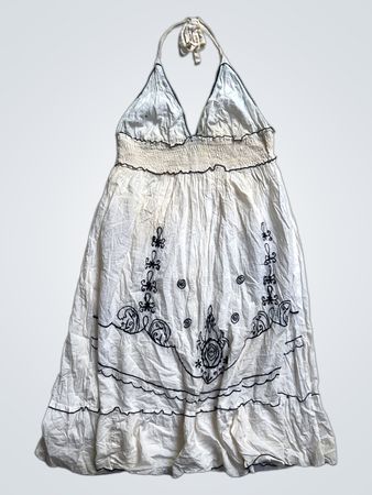 White Embroidered Halter Dress