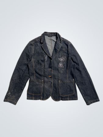 Denim-Blazer mit floralen Verzierungen