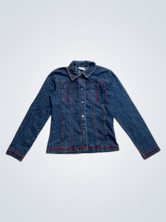 Pulcino Sports Wear Denimjacke mit roter Naht und Blumenstickerei