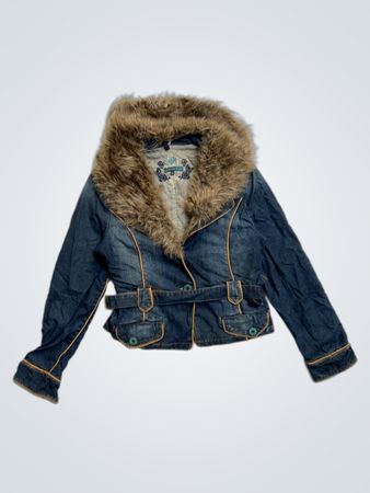 L.A. Blue Rose Denimjacke mit Pelzkragen