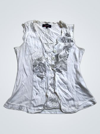 Front de Mer weißes ärmelloses Top mit Blumen-Detail