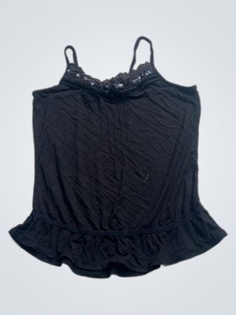 Schwarzes Trägershirt mit Spitze und Pailletten