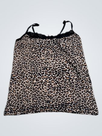 Leopardmuster-Cami mit schwarzer Spitzenverzierung