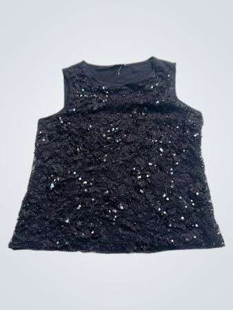 MAGASCHONI Black Pailletten Spitzenbesatz Ärmelloses Top