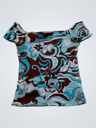 Braun-blaues Oberteil mit Blumenmuster