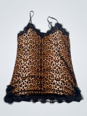 Spitzen-Camisole mit Leopardenmuster und schwarzer Spitzenbesatz