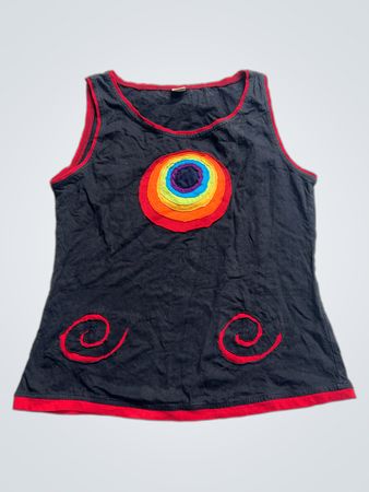 Débardeur noir avec cercle arc-en-ciel et volutes