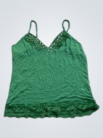 Grüne Camisole mit Pailletten und Spitzenbesatz
