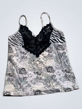 Camisole mit Blumen- und Zebra-Print und Spitzenbesatz