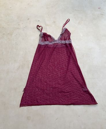 BRIS DE BEAUTE Burgundy Mesh Heart Print Babydoll