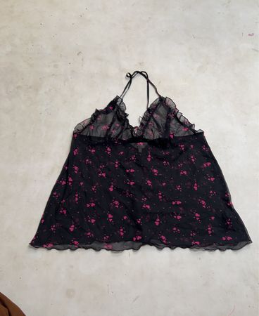 Presence Black Heart Print Mesh Cami Top