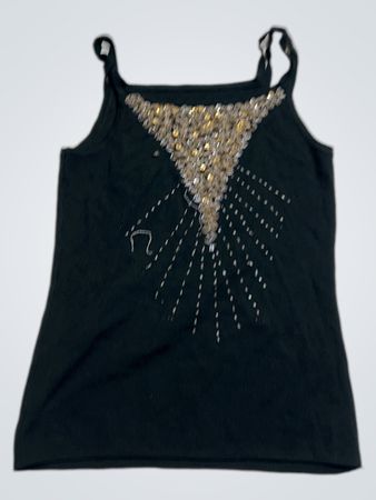 Schwarzes Tanktop mit Perlenverzierung