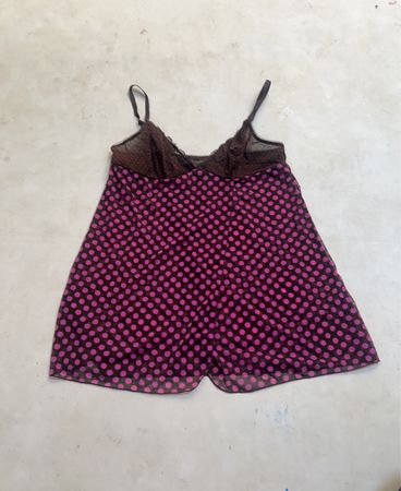 Rosa-brauner Tupfen-Slip mit Spitzenbesatz