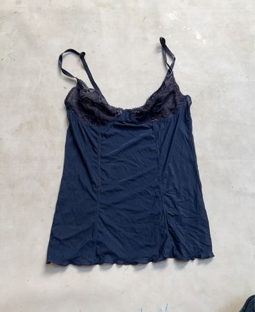 Navy-Spitzenbesatz-Unterkleid