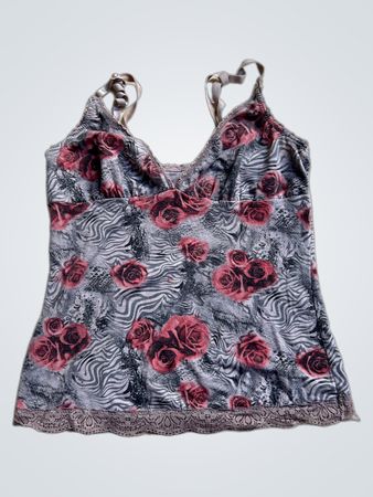 Damen-Spitzen-Cami mit floralem Print und Spitzenbesatz