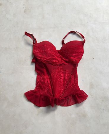 GLAULLY Rotes Spitzenkorsett