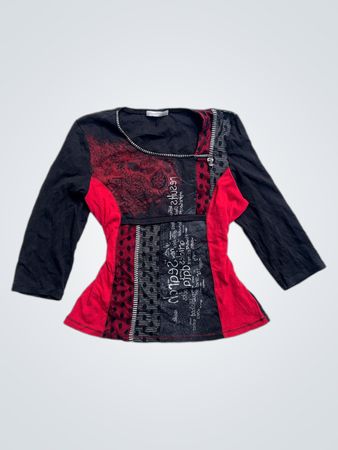 ARMAND THIERY Damen Top in Schwarz und Rot mit Reißverschlussdetail