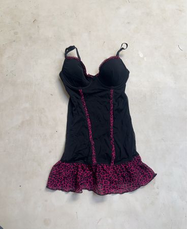 Schwarz-rosa Leopardendruck-Babydoll-Unterwäsche