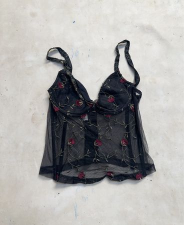 Schwarzes Mesh-Blumen-Corsett