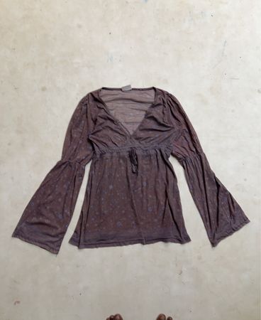 Colours of the World Brown Printed Bell Sleeve Top