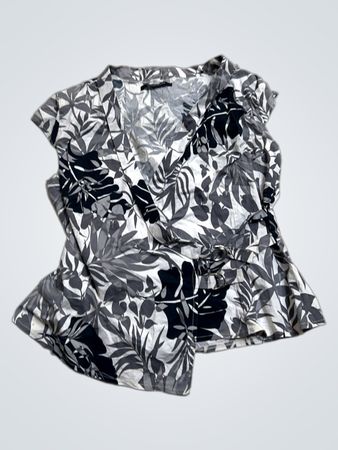DUNNES STORES Damen Schwarzes & Weißes Blattmuster Wickeloberteil