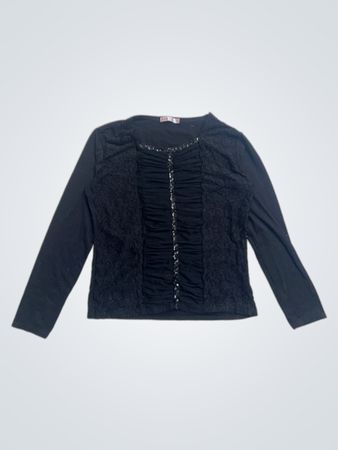 JIA YI schwarzes Langarmoberteil mit Spitzen- und Strassdetail