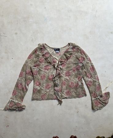 Ladies Woodpecker Collection Floral Print Ruffle Cardigan
