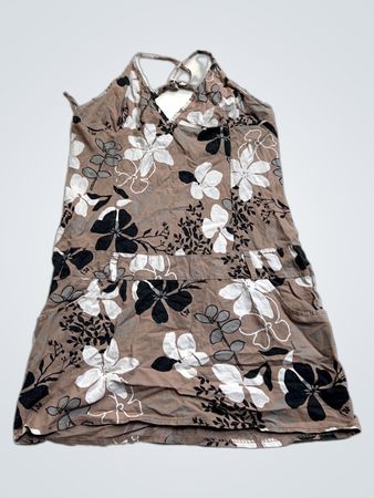 Braun gemustertes Neckholder-Kleid mit Blumenmuster