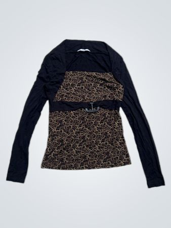Xanaka Black and Brown Patterned Langärmliges Oberteil