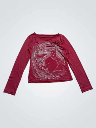 Rotes Langarm-T-Shirt mit Grafik-Print