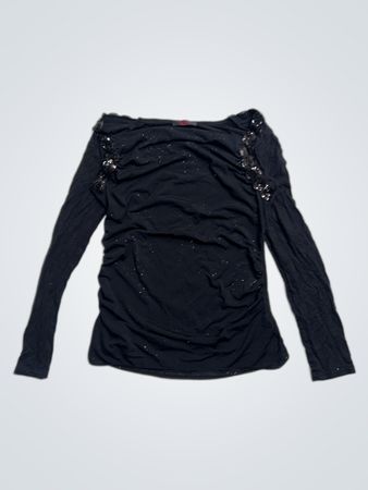 Xanaka Black Langärmeliges gerafftes Oberteil mit Pailletten