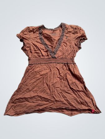 edc by Esprit Braun V-Ausschnitt Oberteil mit geraffter Taille