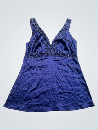 FIORELLARUBINO Blue Perlenbesetztes V-Ausschnitt Ärmelloses Top