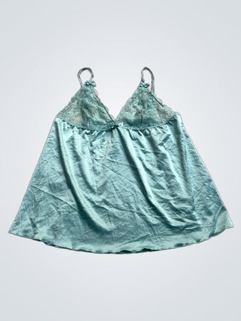 Hellblaues Satin-Lingerie-Oberteil mit Spitzenbesatz