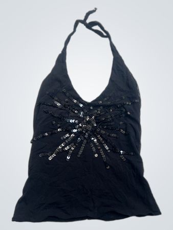 Schwarzes Neckholder-Top mit Pailletten