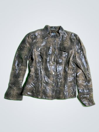Pamela McCoy Leather Snake Print Jacket