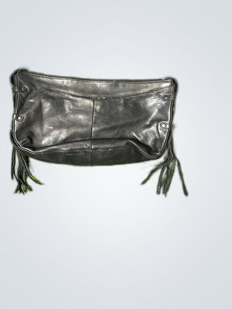 AK Black Leather Fringe Shoulder Bag