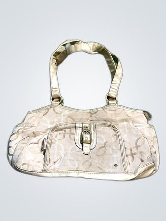 Beige Monogram Pattern Tote Handbag