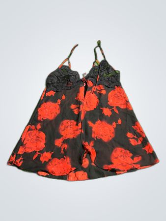 Holiday Editions Black Rose Print Slip Dress