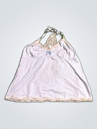 Laura Ashley Blue Gingham Lace Trim Camisole