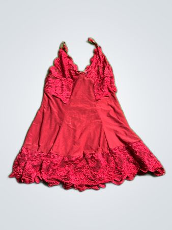 Red Lace Trim Slip Mini Dress